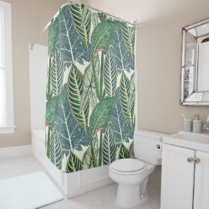 Green tropical leaves shower curtain
