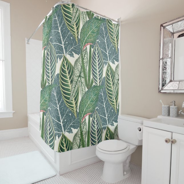 Green tropical leaves shower curtain (In Situ)