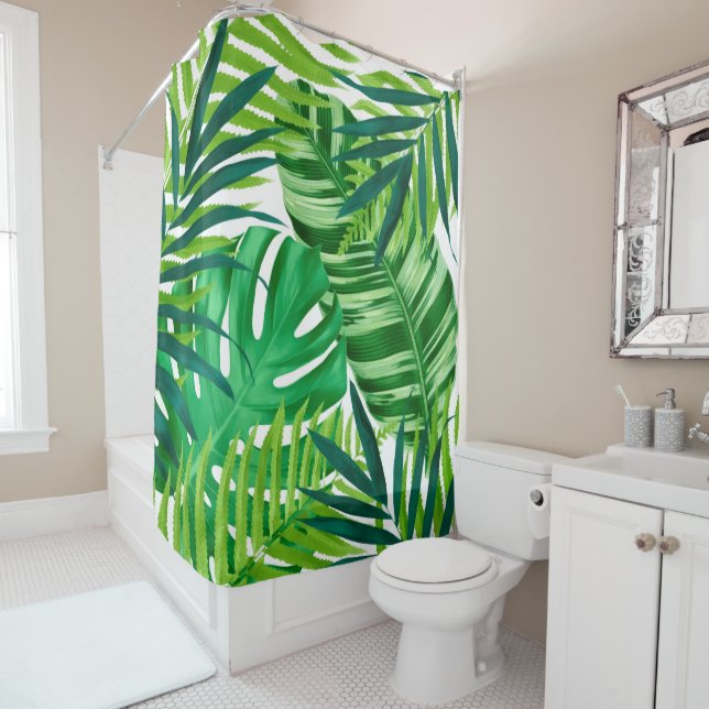 Green tropical leaves shower curtain (In Situ)