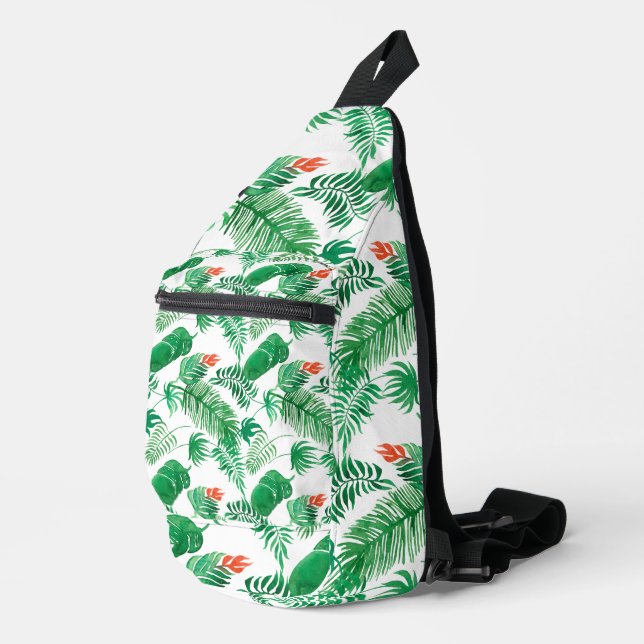 Green Tropical Leaves Sling Bag (Right Corner)
