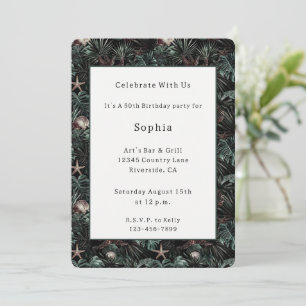 Green Tropical Leaves Starfish Shells Birthday Invitation