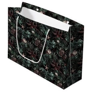 Green Tropical Leaves Starfish Shells Birthday Large Gift Bag