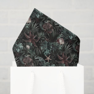 Green Tropical Leaves Starfish Shells Birthday Tissue Paper