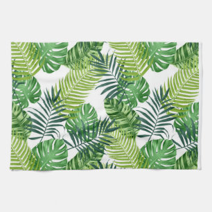 Green tropical leaves tea towel