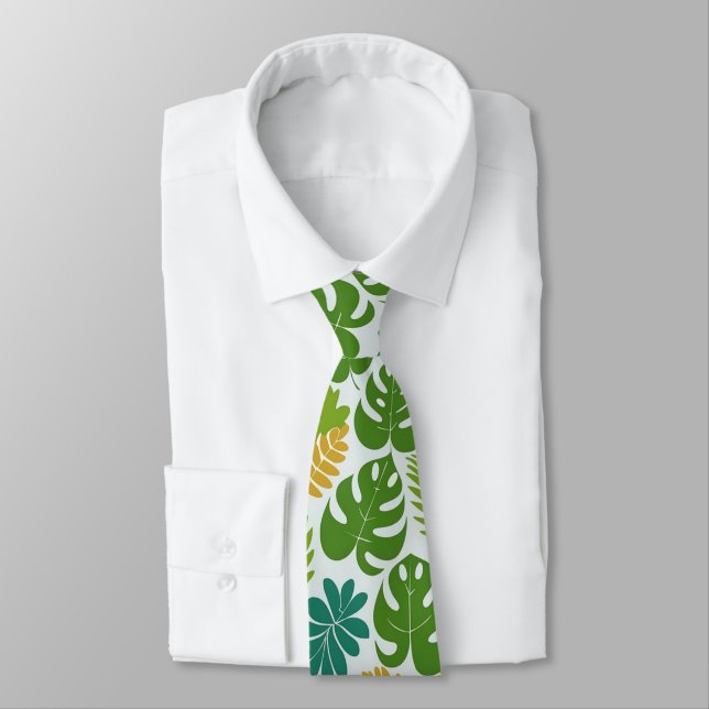 Green Tropical Leaves Tie (Tied)