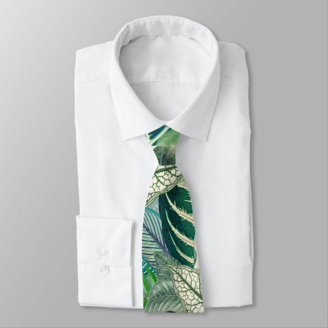 Green Tropical Leaves Tie (Tied)