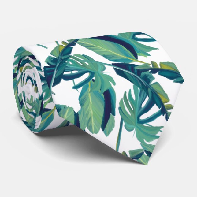Green Tropical leaves Tie (Rolled)