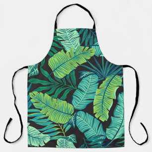 Green tropical leaves: vintage pattern. apron