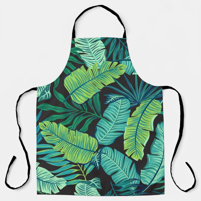 Green tropical leaves: vintage pattern. apron (Front)