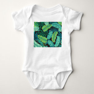 Green tropical leaves: vintage pattern. baby bodysuit