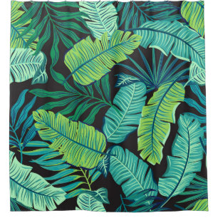 Green tropical leaves: vintage pattern. shower curtain