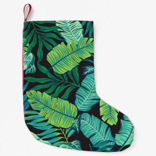 Green tropical leaves: vintage pattern. small christmas stocking