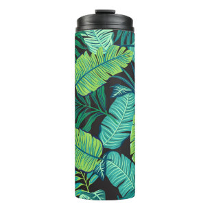 Green tropical leaves: vintage pattern. thermal tumbler