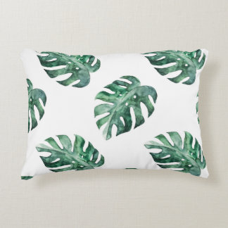 Green tropical leaves, watercolor pattern decorative cushion