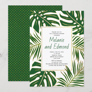 Green tropical leaves wedding couple's shower invitation