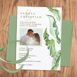 Green Tropical Leaves Wedding  Invitation