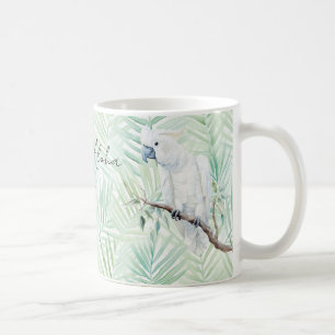 Green Tropical Leaves White Bird Aloha Coffee Mug