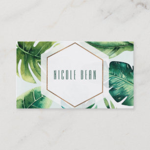 Green Tropical Leaves White Elegant Chic Custom Business Card