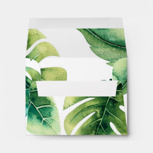 Green Tropical Leaves White Elegant Invitation Envelopes
