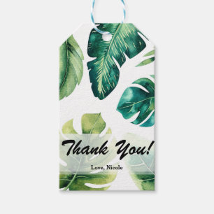 Green Tropical Leaves White Elegant Wedding Favour Gift Tags