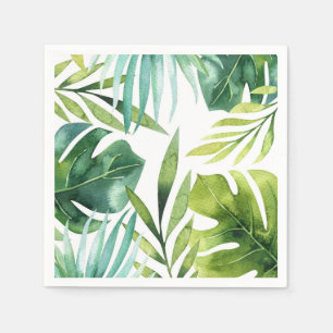 Green Tropical Leaves White Elegant Wedding Party Napkin