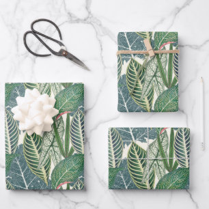 Green Tropical Leaves Wrapping Paper Sheet
