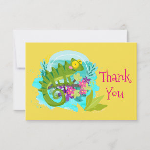Green Tropical Lizard with Flowers Thank You