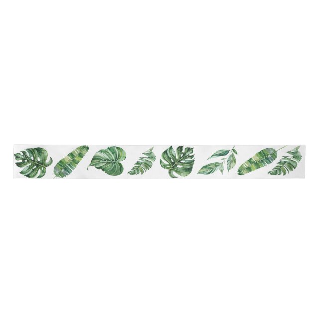 Green Tropical Monstera Leaf Ribbon Satin Ribbon (Front)