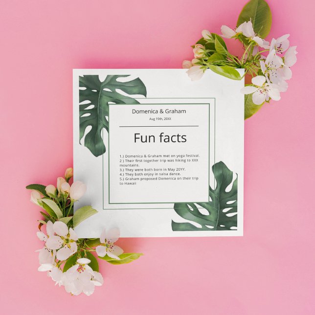 Green Tropical Monstera leaf Wedding Fun Facts  Napkin (Creator Uploaded)