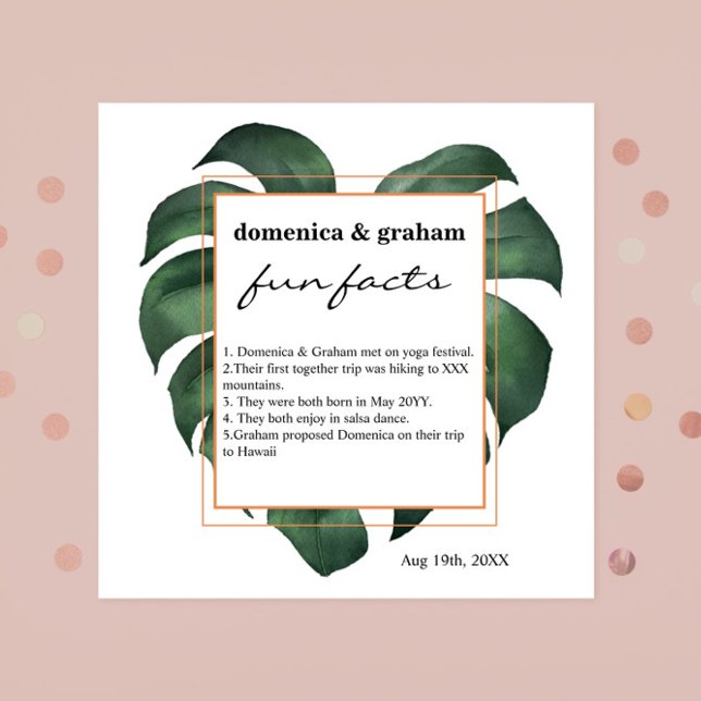 Green Tropical Monstera leaf Wedding Fun Facts  Napkin (Creator Uploaded)