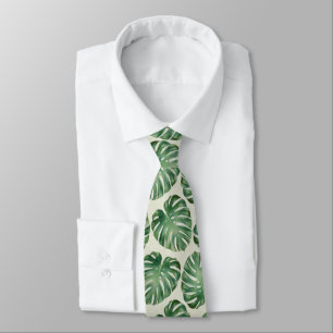 Green Tropical Monstera Leaves Pattern Tie