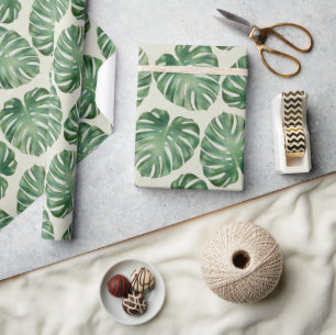 Green Tropical Monstera Leaves Pattern   Wrapping Paper