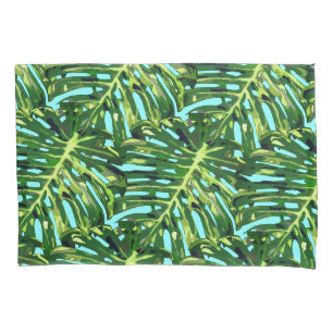 Green Tropical Monstera Leaves Pillow Case