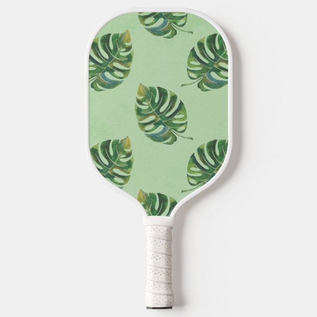 Green Tropical Monstera Plant Monogrammed Name Pickleball Paddle (Front)