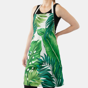 Green Tropical Palm Banana Monstera Leaves Apron