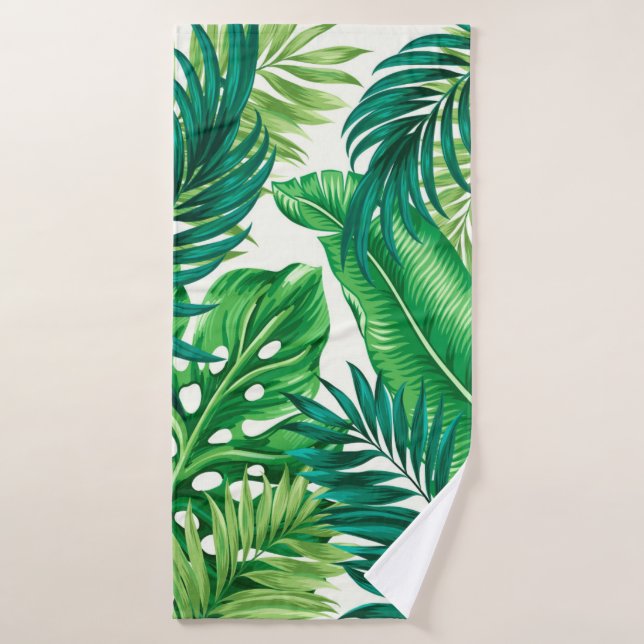 Green Tropical Palm Banana Monstera Leaves Bath Towel Set (Bath Towel)