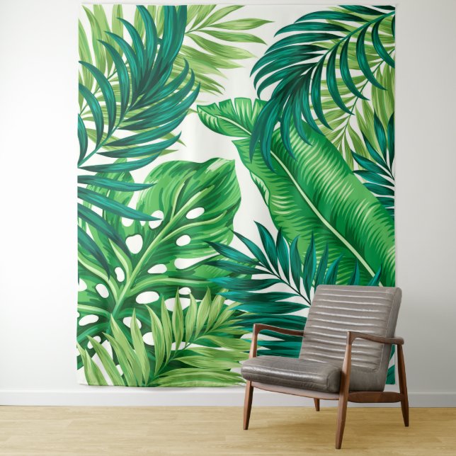 Green Tropical Palm Banana Monstera Leaves  Tapestry (In Situ)