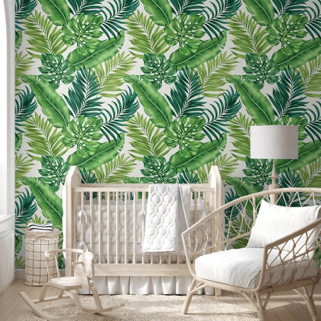 Green Tropical Palm Banana Monstera Leaves Wallpaper (Kids)