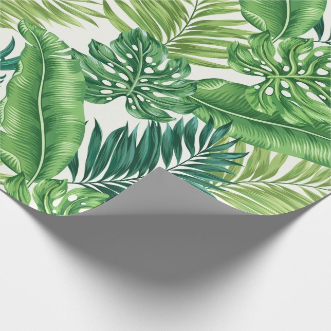 Green Tropical Palm Banana Monstera Leaves Wrapping Paper (Corner)