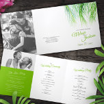 Green tropical palm fronds watercolor art wedding Tri-Fold programme<br><div class="desc">Fresh green tropical palm tree frond watercolor art wedding ceremony program. Beautiful wedding program ideal for tropical or subtropical greenery or palm beach wedding. Personalise with your own details and photos. Invitations and other matching items are also available. © Original palm fronds watercolor painting art and design by Sarah Trett...</div>