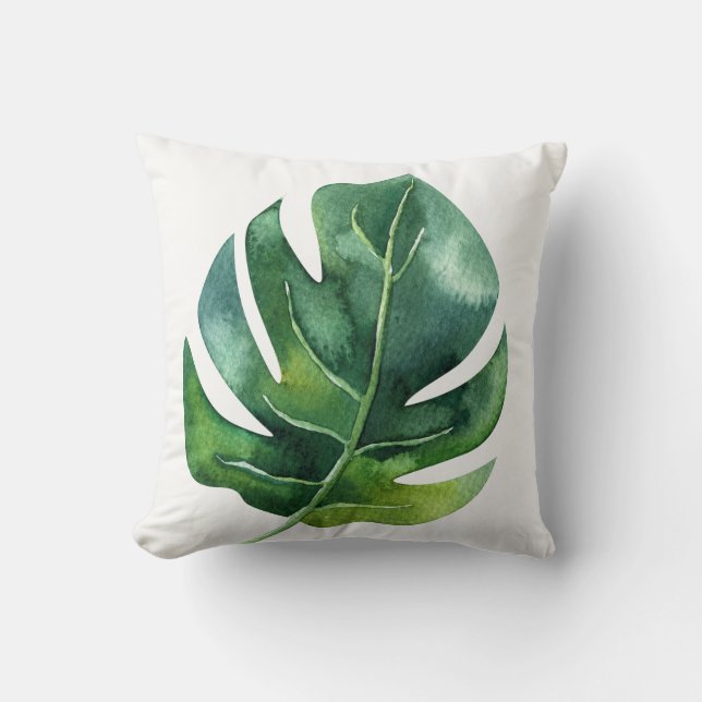 Green Tropical Palm Leaf Botanical Island Chic Cushion (Front)