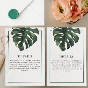 Green Tropical Palm Leaf Monstera Details Enclosure Card