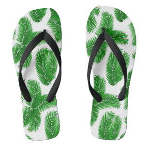 Green Tropical Palm Leaf Pattern Flip Flops