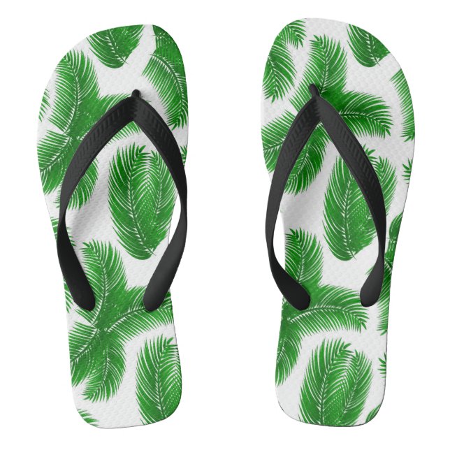 Green Tropical Palm Leaf Pattern Flip Flops (Footbed)