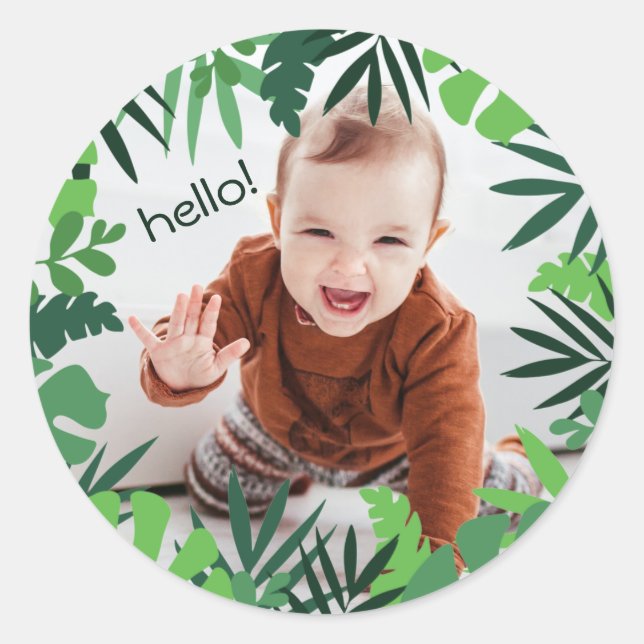 Green tropical palm leaves  classic round sticker (Front)