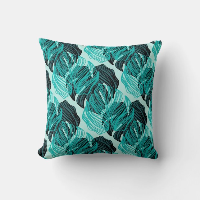Green tropical palm leaves design. cushion (Front)