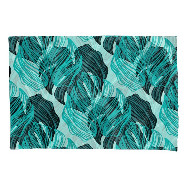 Green tropical palm leaves design. pillowcase (Front)