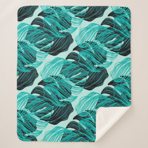 Green tropical palm leaves design. sherpa blanket