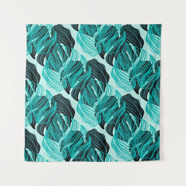 Green tropical palm leaves design. tapestry (Front)