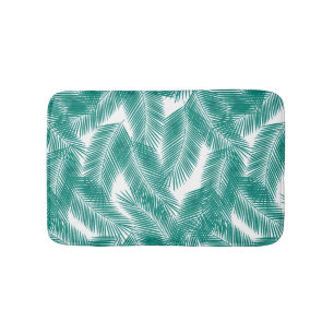 Green Tropical Palm Leaves Pattern Bath Mat